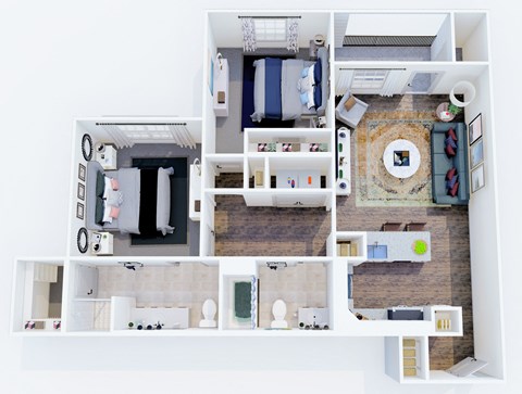 Floor plan for 2 beds, 2 baths, 1071 sqft